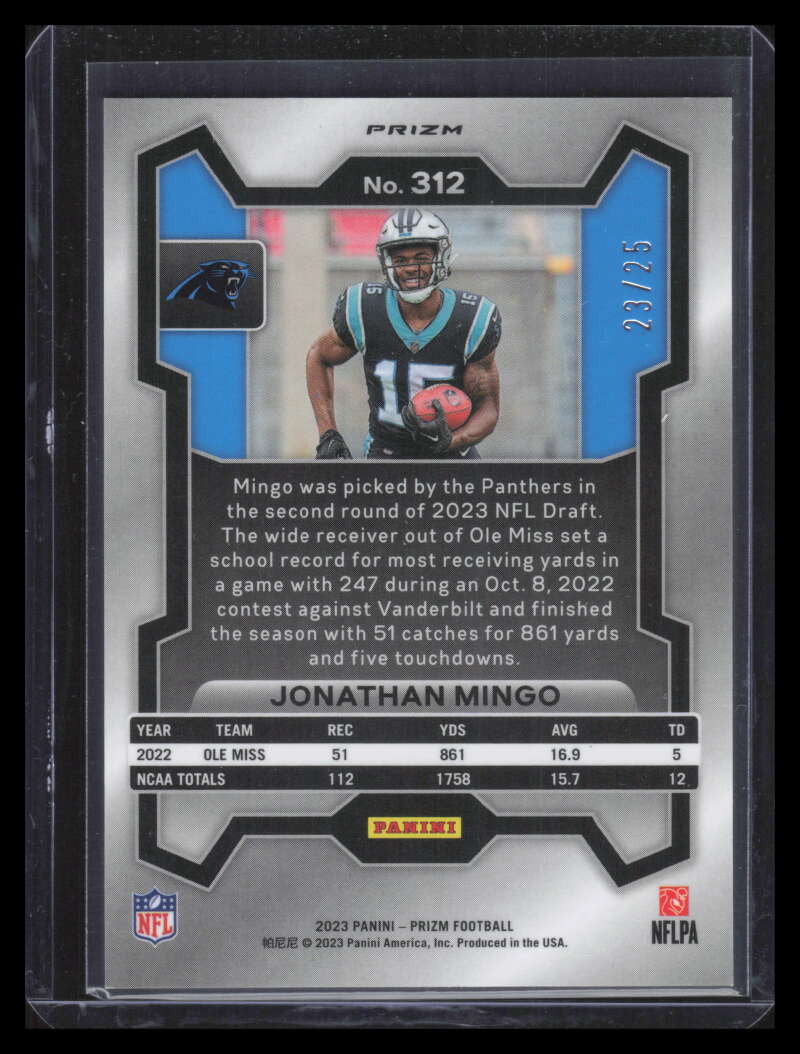 2023 Panini Prizm Prizms Navy Camo Refractor 312 Jonathan Mingo Rookie 23/25