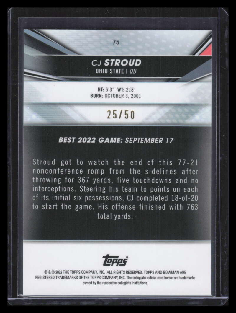 2022 Bowman's Best University Gold Refractor 75 CJ Stroud Rookie 25/50