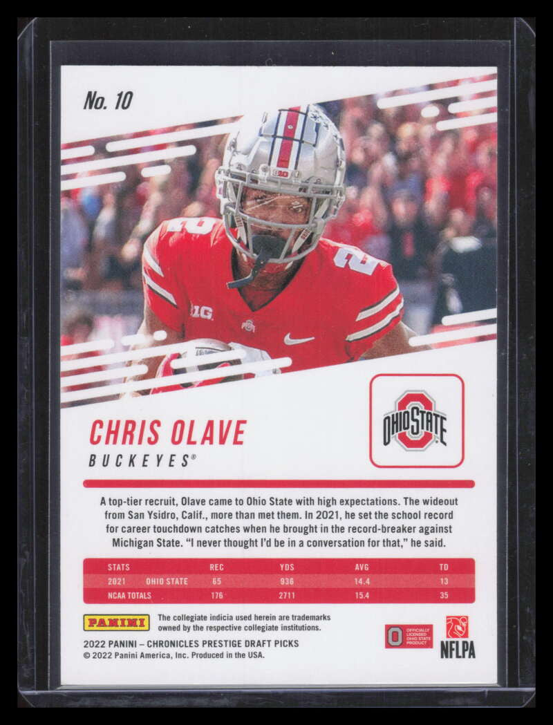 2022 Panini Chronicles Draft Prestige Green Cracked Ice 10 Chris Olave RC 1/6