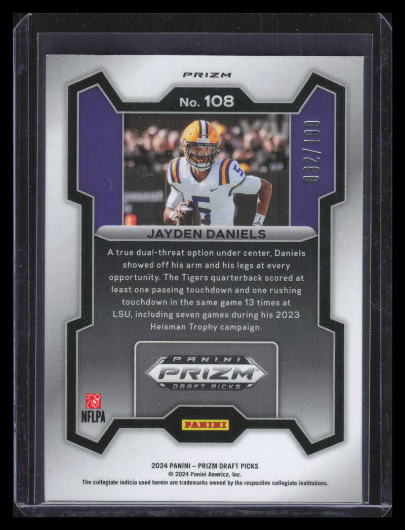 2024 Panini Prizm Draft Picks Prims Blue Refractor 108 Jayden Daniels RC 32/199