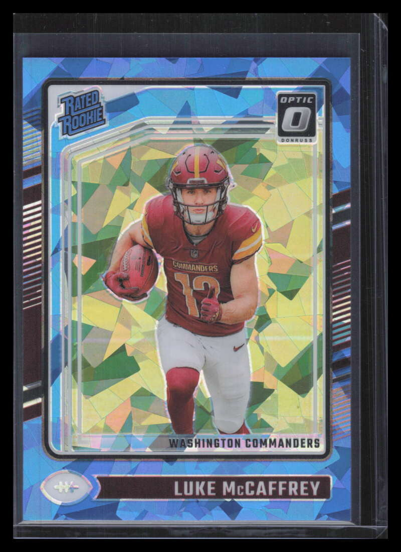 2024 Donruss Optic Blue Ice Refractor 268 Luke McCaffrey RR Rated Rookie 9/15