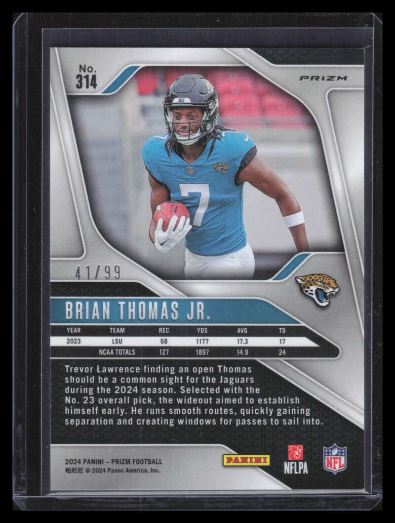 2024 Panini Prizm Prizms No Huddle Blue Refractor 314 Brian Thomas Jr. RC 41/99