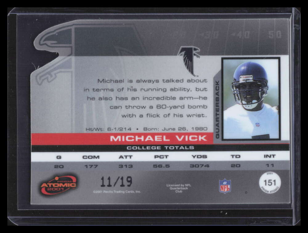 2001 Pacific Prism Atomic Blue 151 Michael Vick Rookie 11/19