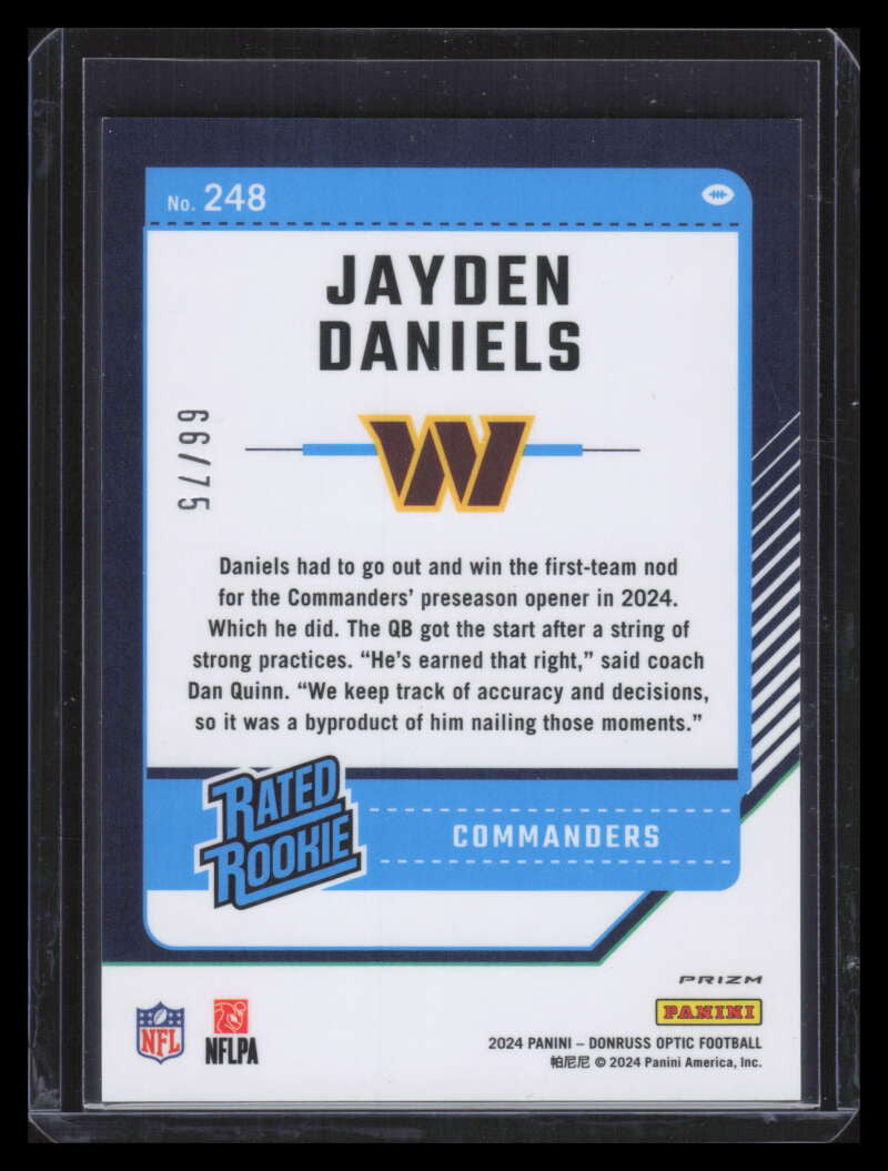 2024 Donruss Optic Electricity Refractor 248 Jayden Daniels Rated Rookie 66/75