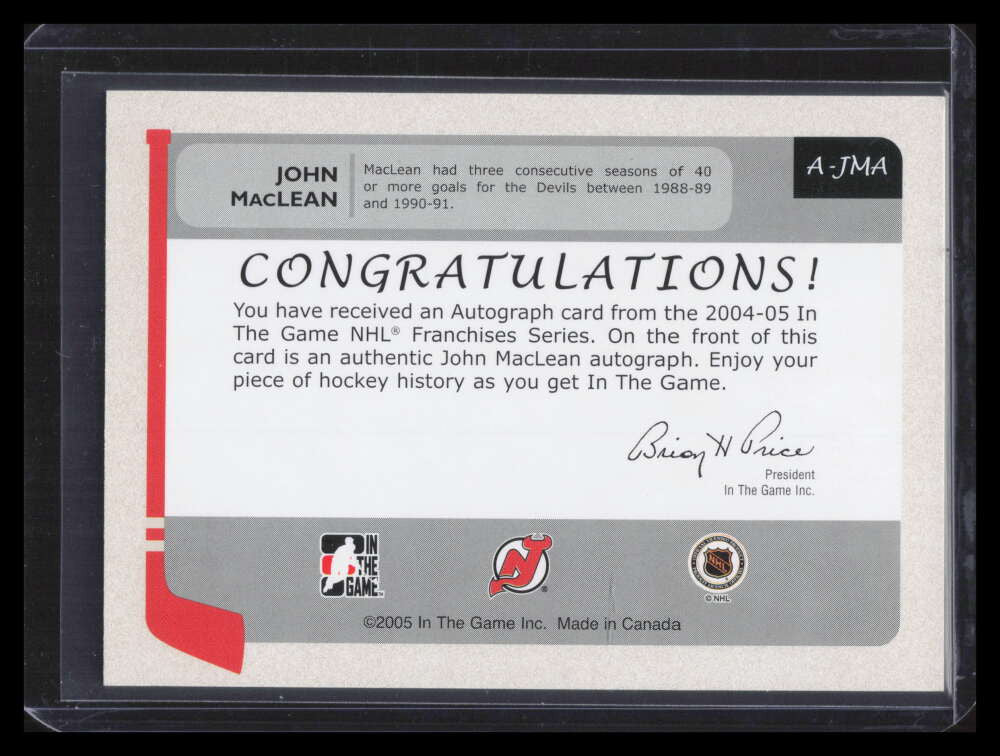 2004-05 ITG Franchises US East Autographs AJMA John MacLean Auto