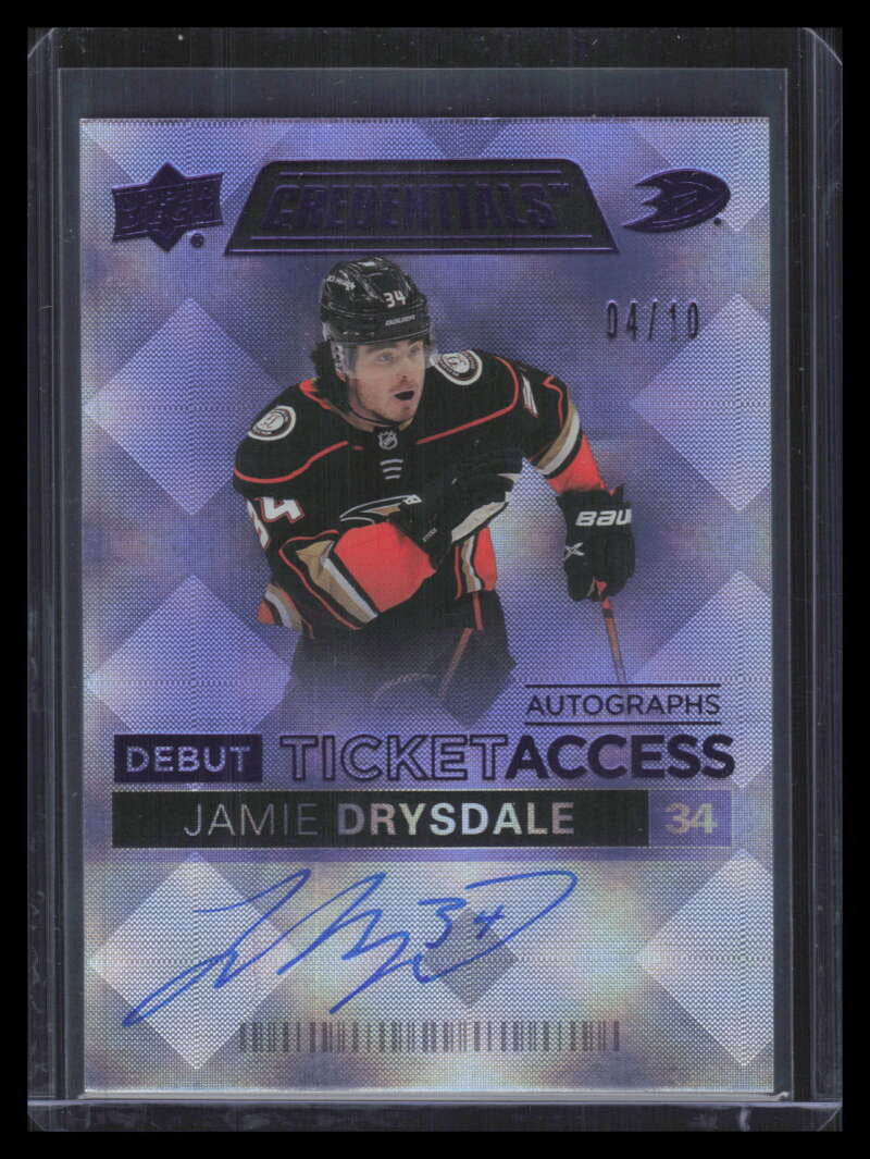 2021-22 UD Credentials Debut Ticket Access Autograph Jamie Drysdale RC Auto 4/10