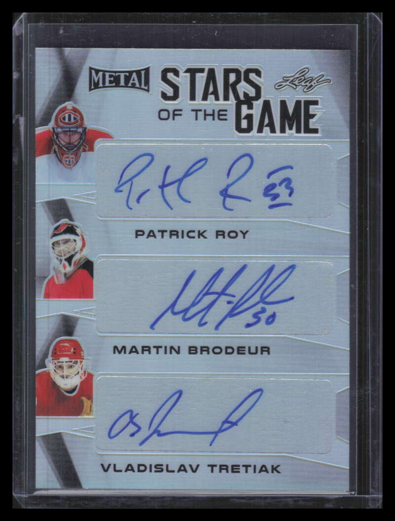 2015-16 Leaf Metal Stars of the Game Tretiak Brodeur Patrick Roy Triple Auto 1/5