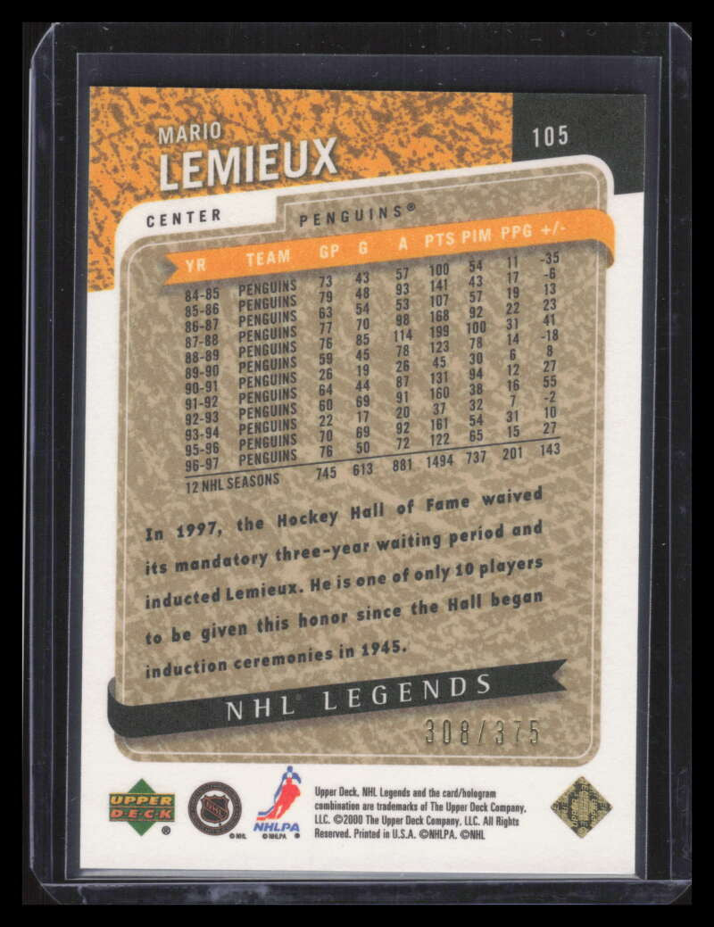 2000-01 Upper Deck Legends Legendary Collection Gold 105 Mario Lemieux 308/375