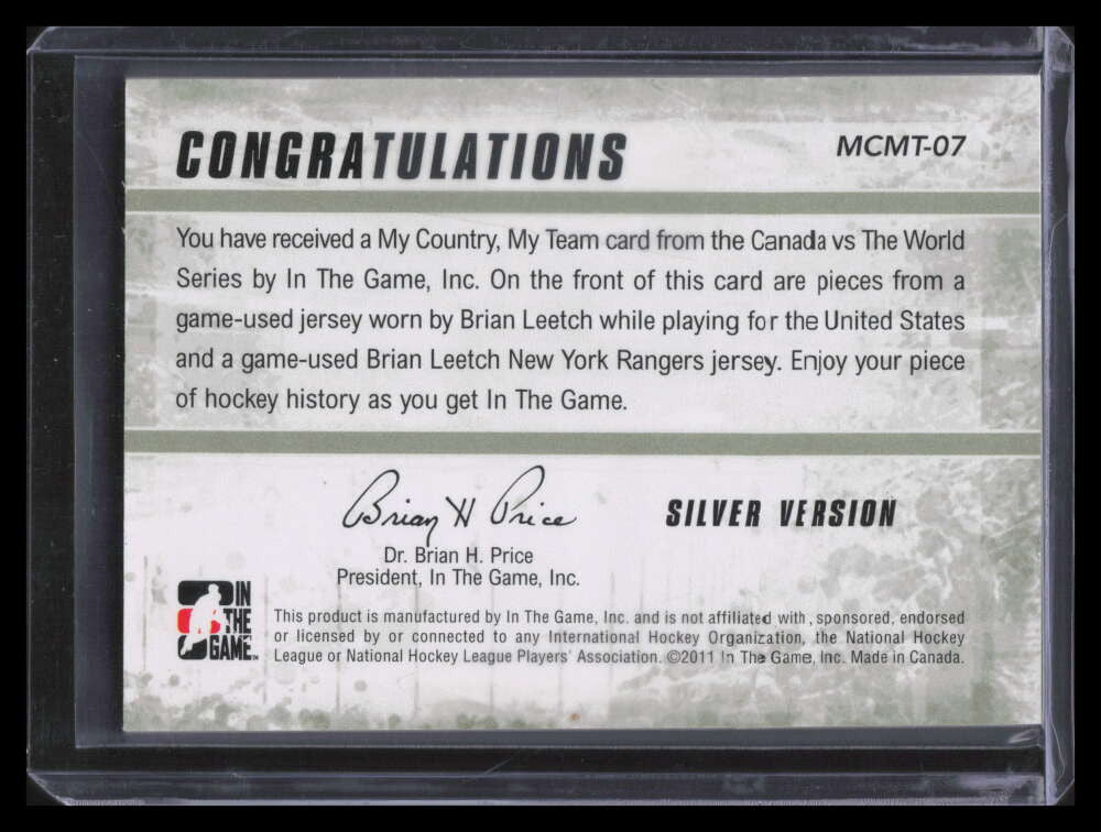 2011-12 ITG Canada The World My Country Team Silver Brian Leetch Dual Jersey /50