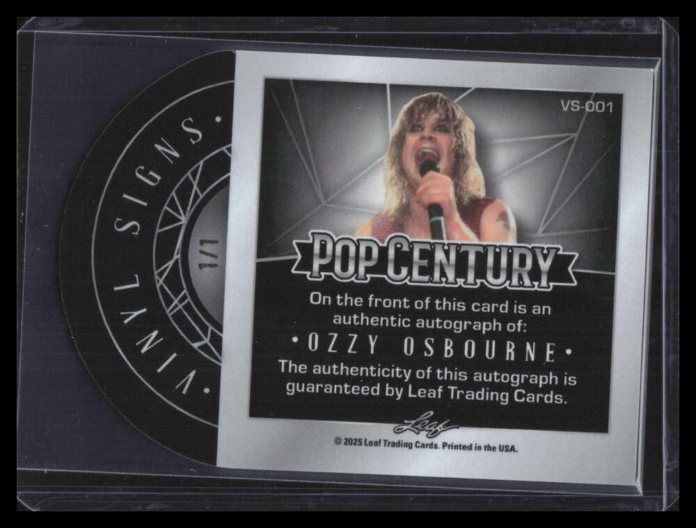2025 Leaf Pop Century Metal Vinyl Signs Autographs White Ozzy Osbourne Auto 1/1