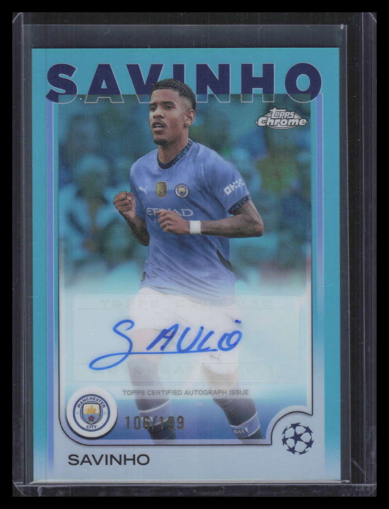 2024-25 Topps Chrome UEFA Autographs Aqua Refractor CASV Savinho Auto 106/199