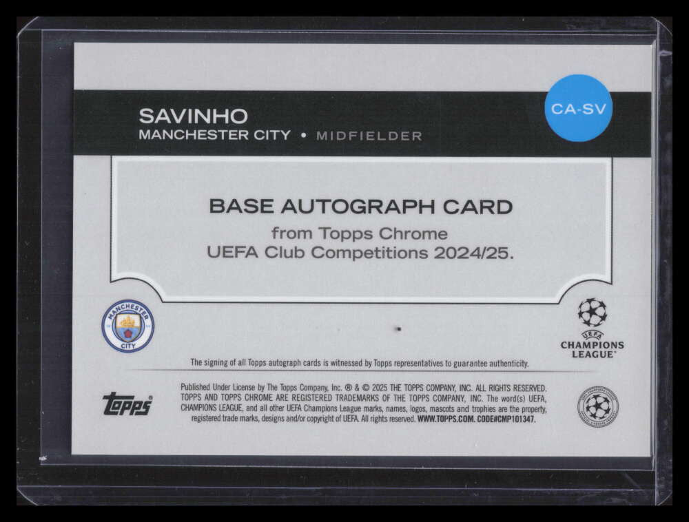 2024-25 Topps Chrome UEFA Autographs Aqua Refractor CASV Savinho Auto 106/199