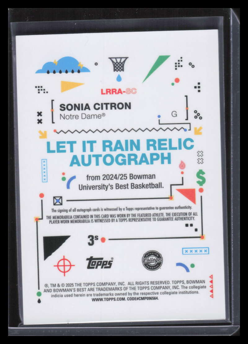 2024-25 Bowman's Best U Let It Rain Relic Autographs Sonia Citron RC Jersey Auto