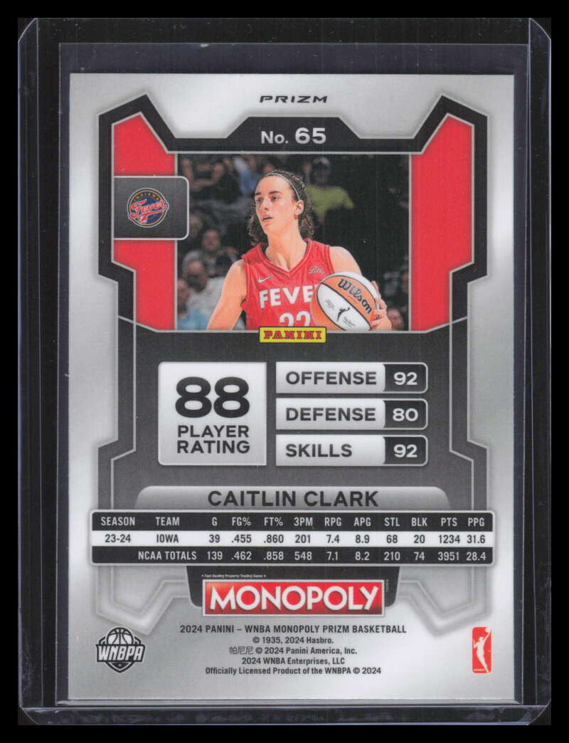 2024 Panini Prizm Monopoly WNBA Prizms Silver Refractor 65 Caitlin Clark Rookie