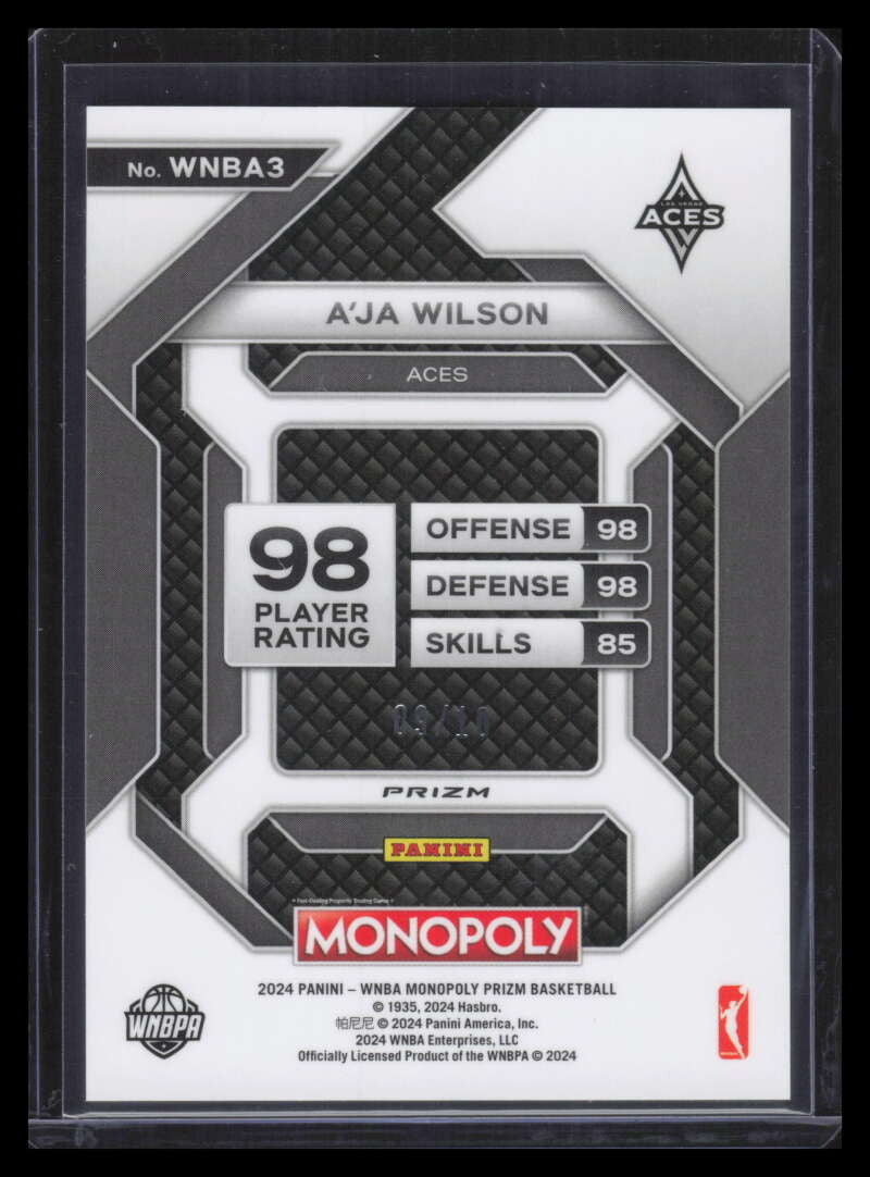 2024 Panini Prizm Monopoly WNBA Insert Neon Green Refractor A'Ja Wilson 9/10