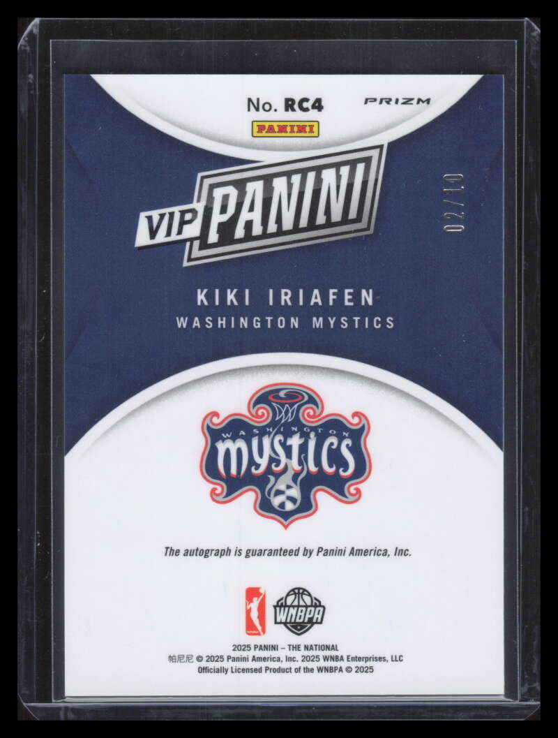 2025 Panini National Convention VIP Gold Autographs rc4 Kiki Iriafen RC Auto /10