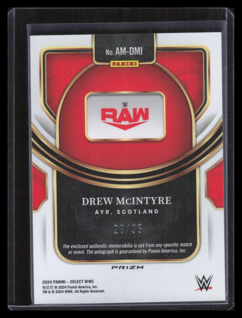 2024 Select Autographed Memorabilia Blue Prizms Drew McIntyre Relic Auto 28/35