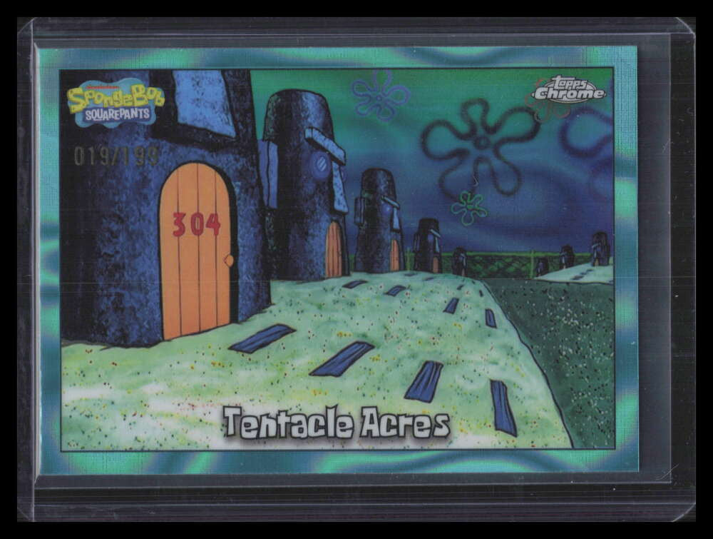 SOLD 174227 2025 Topps Chrome SpongeBob Squarepants Aqua Lava Refractor Tentacle Acres /199