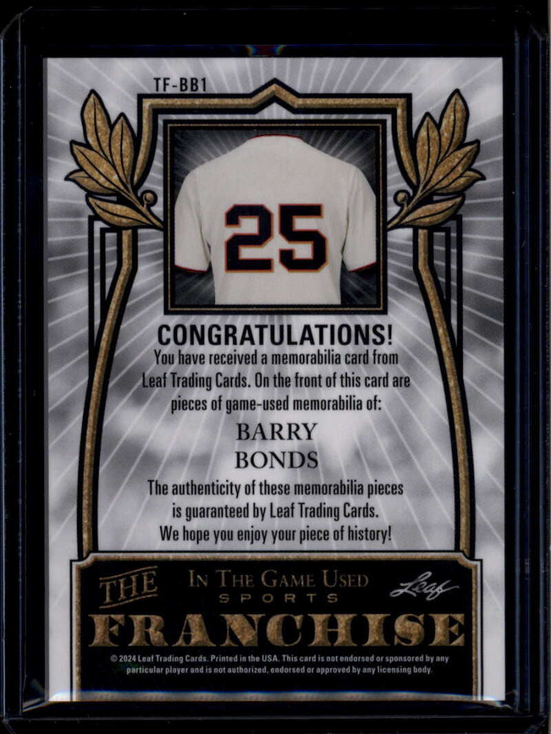 2024 Leaf In Game Used The Franchise Rainbow Barry Bonds Triple Jersey 13/60