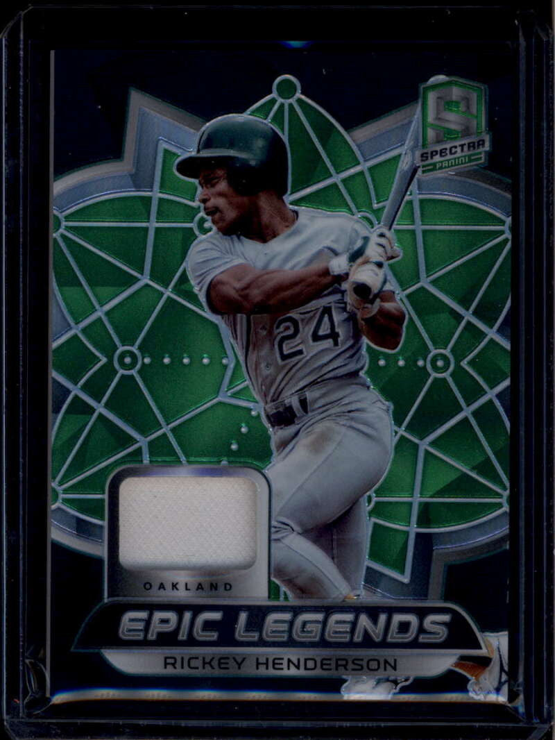 2021 Panini Spectra Epic Legends Materials Green Rickey Henderson Jersey 8/25