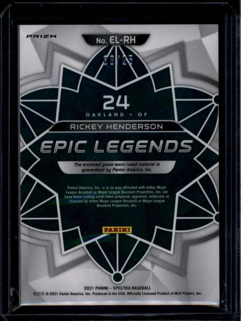 2021 Panini Spectra Epic Legends Materials Green Rickey Henderson Jersey 8/25