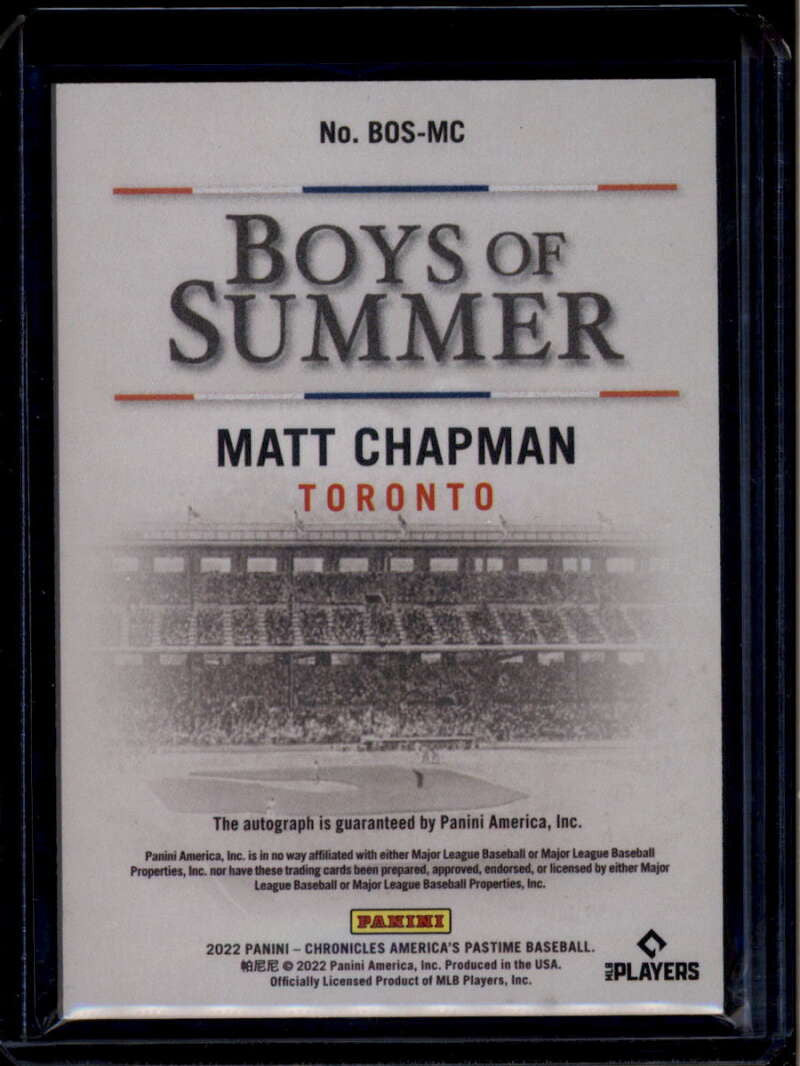 2022 Panini Chronicles Boys of Summer Autographs Green 12 Matt Chapman Auto 3/5