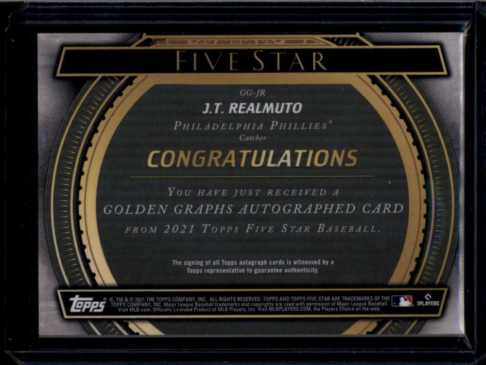 SOLD 174274 2021 Topps Five Star Golden Graphs Blue GGJR J. T. Realmuto Auto 19/20