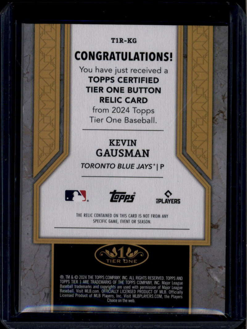 SOLD 174276 2024 Topps Tier One Relics Buttons t1rkg Kevin Gausman Button Patch 5/5