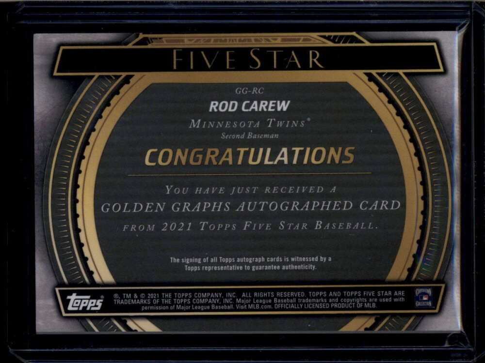 2021 Topps Five Star Golden Graphs Gold GGRC Rod Carew Auto 10/10
