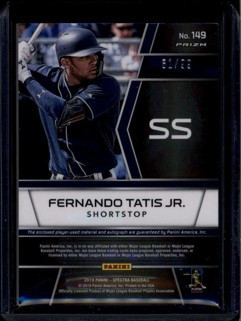 2019 Panini Spectra Neon Blue 149 Fernando Tatis Jr. Rookie Jersey Auto 61/99