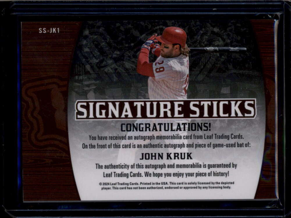 2024 Leaf Lumber Signature Sticks Gold ssjk1 John Kruk Bat Auto 1/1