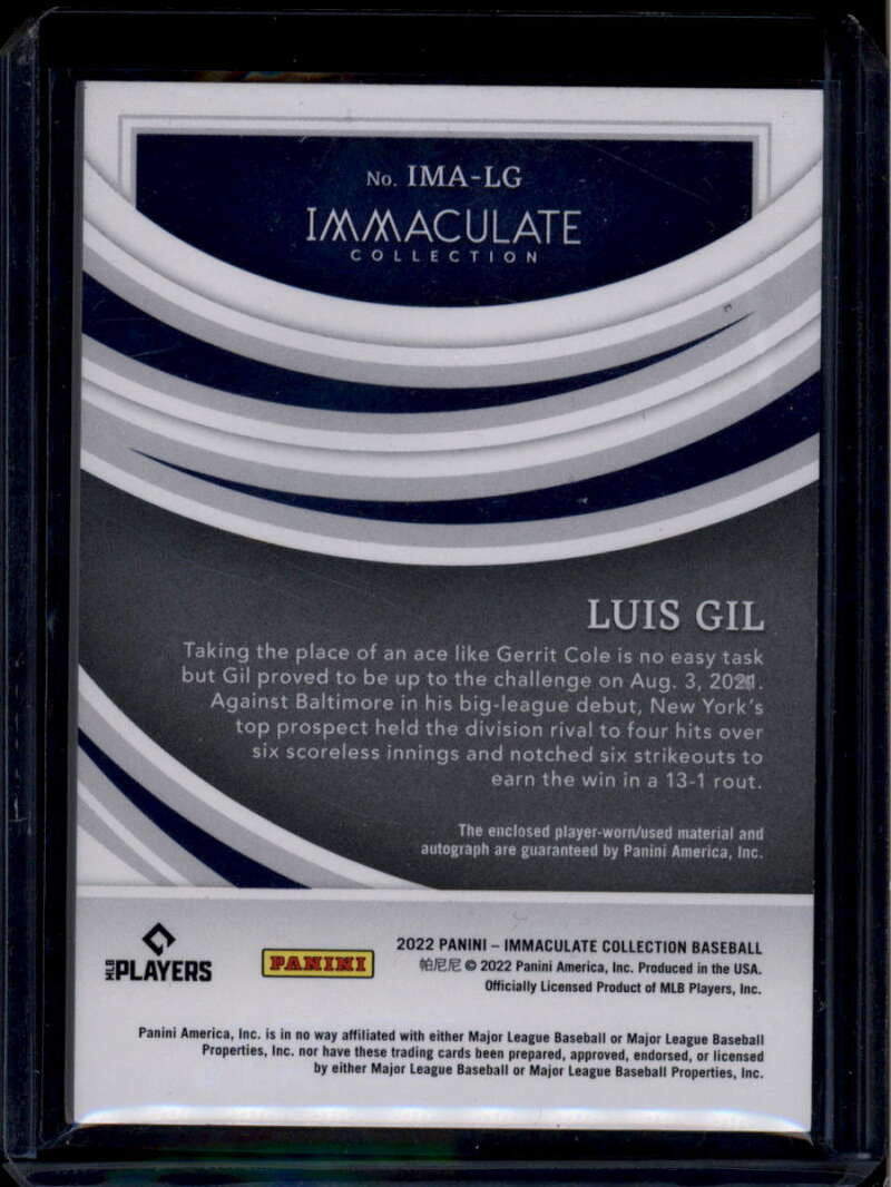 2022 Immaculate Material Autographs Black 7 Luis Gil RC Button Patch Auto 3/10