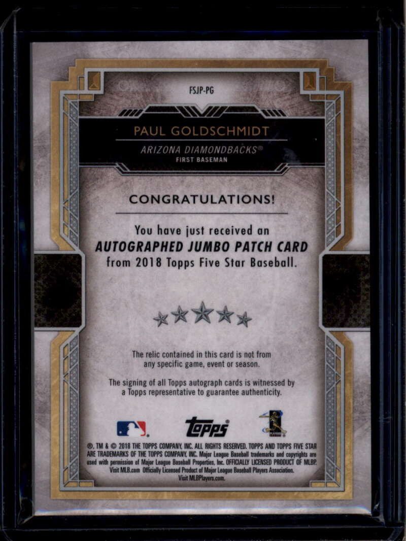 2018 Topps Five Star Jumbo Autographs FSJPPG Paul Goldschmidt Patch Auto 20/25