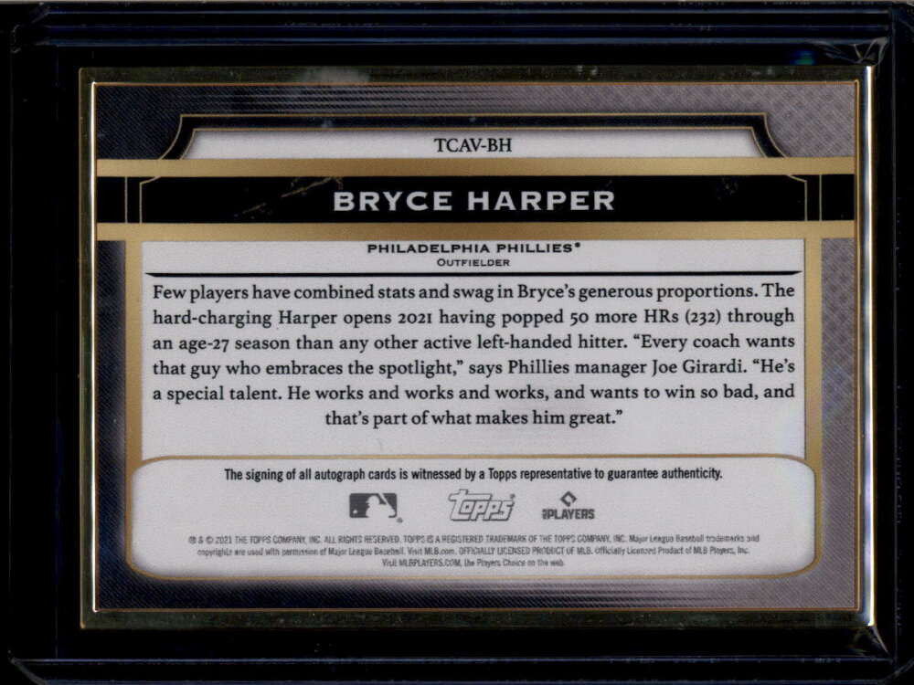 2021 Topps Transcendent Autograph Variation Purple TCAVBH Bryce Harper Auto 6/10