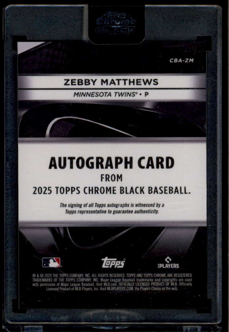 2025 Topps Chrome Black Autographs CBAZM Zebby Matthews Rookie Auto