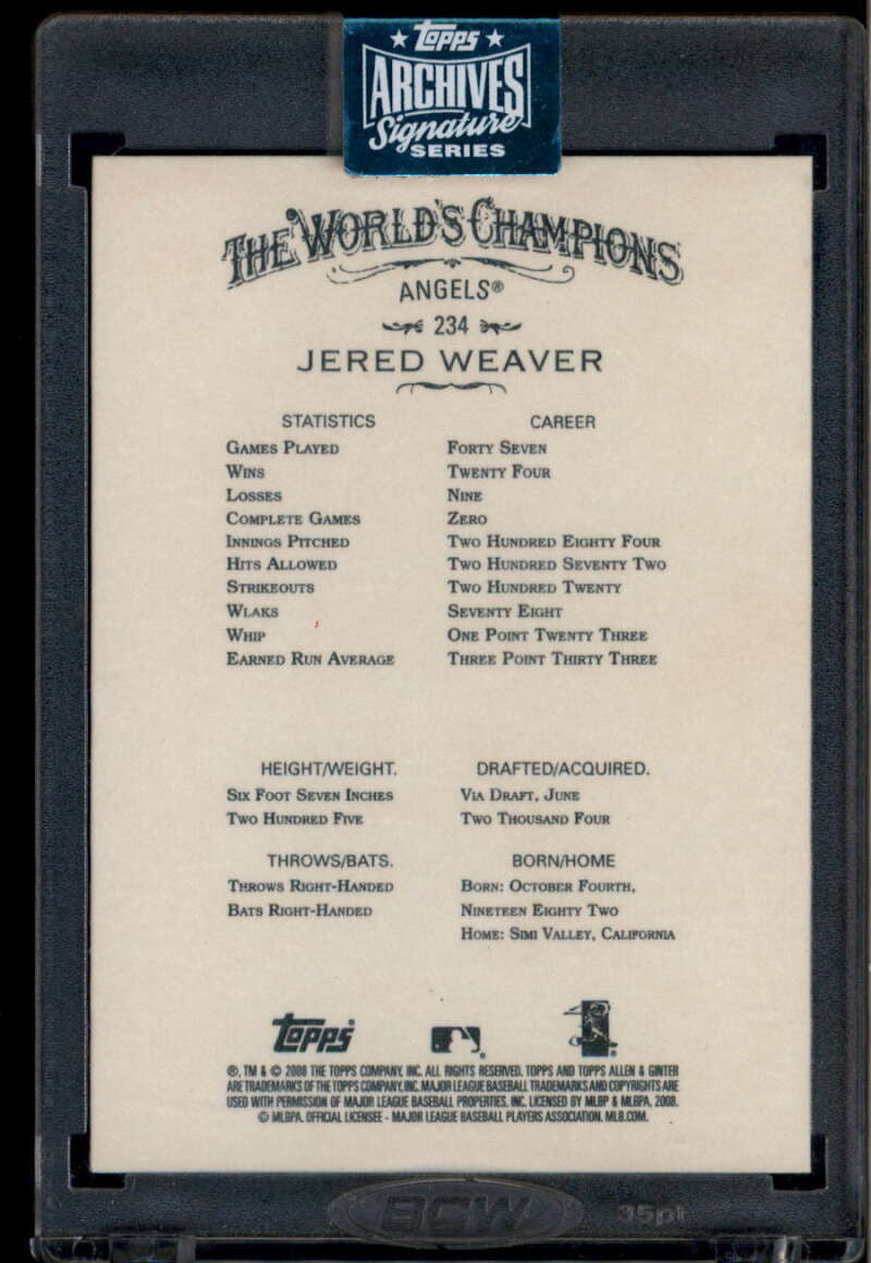 SOLD 174314 2024 Topps Archives Signature Series Retired Jered Weaver Auto 3/42 2008 Ginter