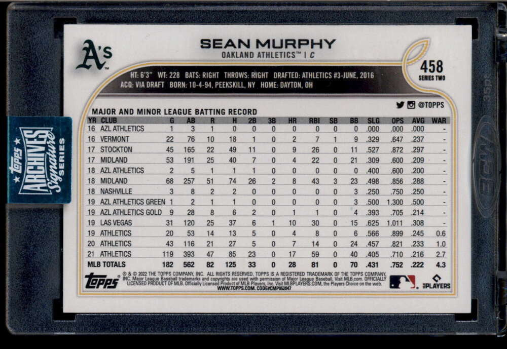 2024 Topps Archives Signature Series Sean Murphy Auto 69/99 2022 Topps