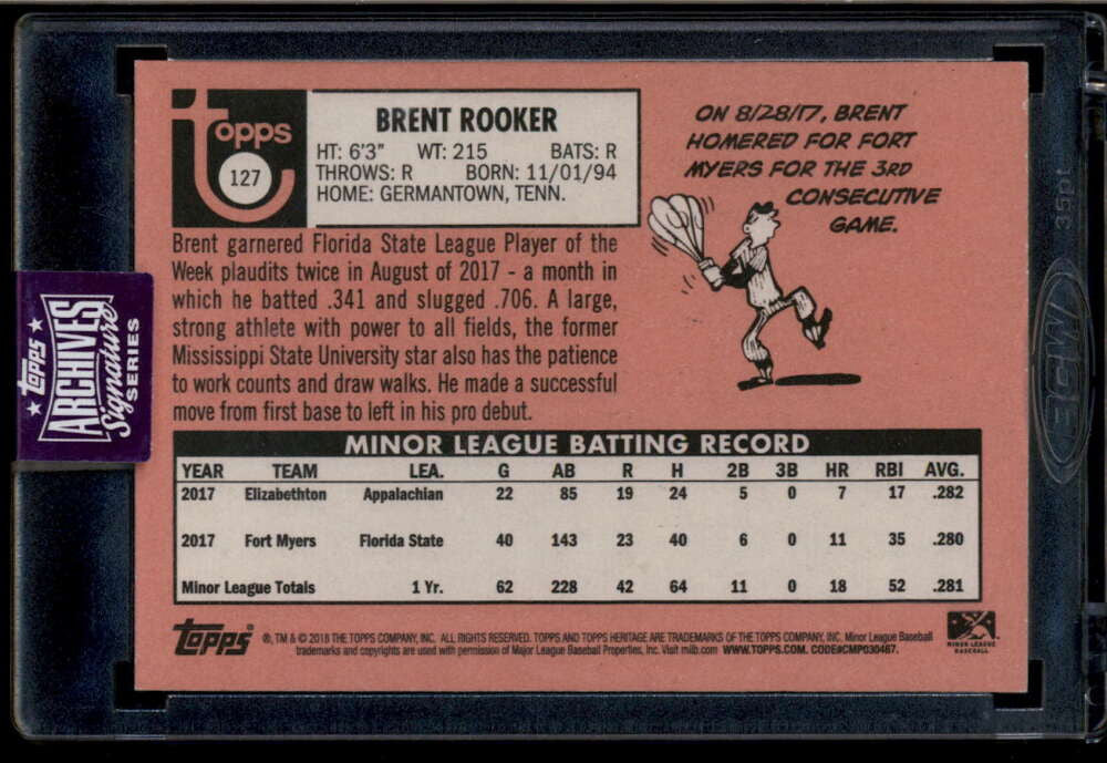 2025 Topps Archives Signature Series Brent Rooker Auto 11/26 2018 Heritage Minor