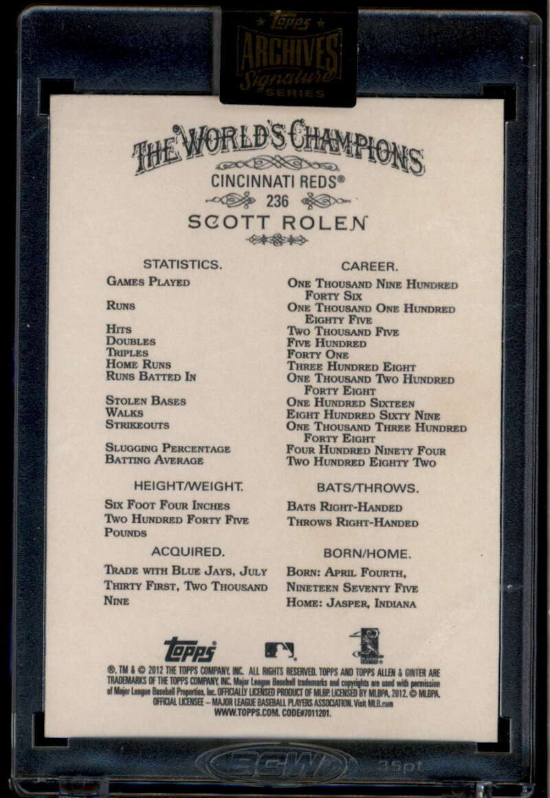 2021 Topps Archives Signature Scott Rolen Auto 41/95 2012 Topps Allen and Ginter