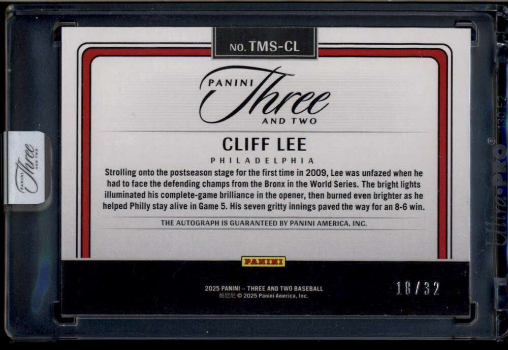 2025 Panini Impeccable Timeless Moments Signatures Blue 9 Cliff Lee Auto 18/32