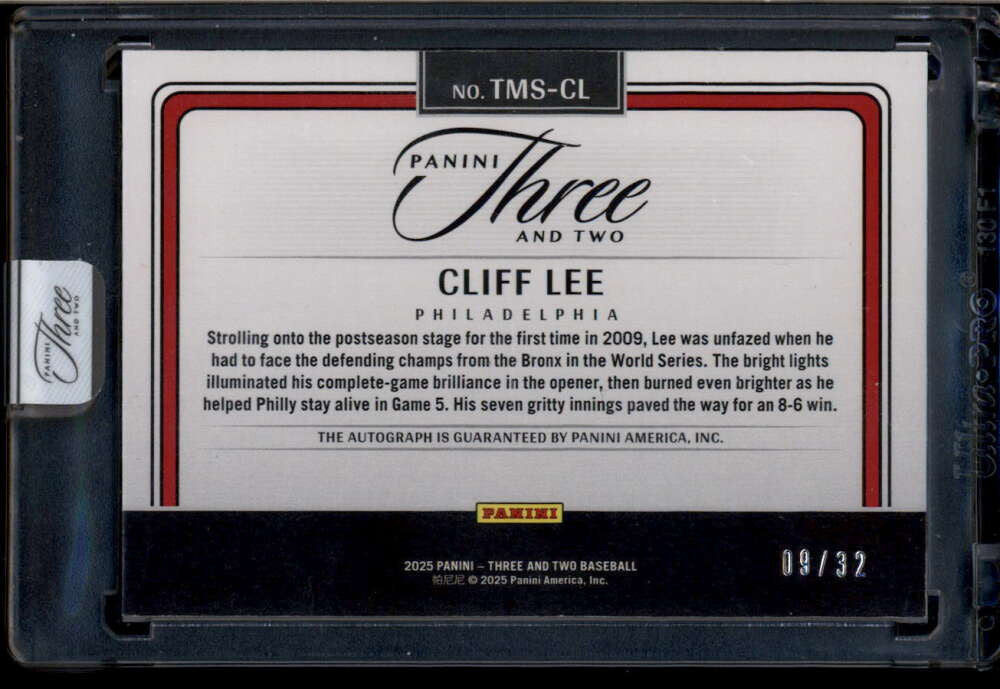2025 Panini Impeccable Timeless Moments Signatures Blue 9 Cliff Lee Auto 9/32