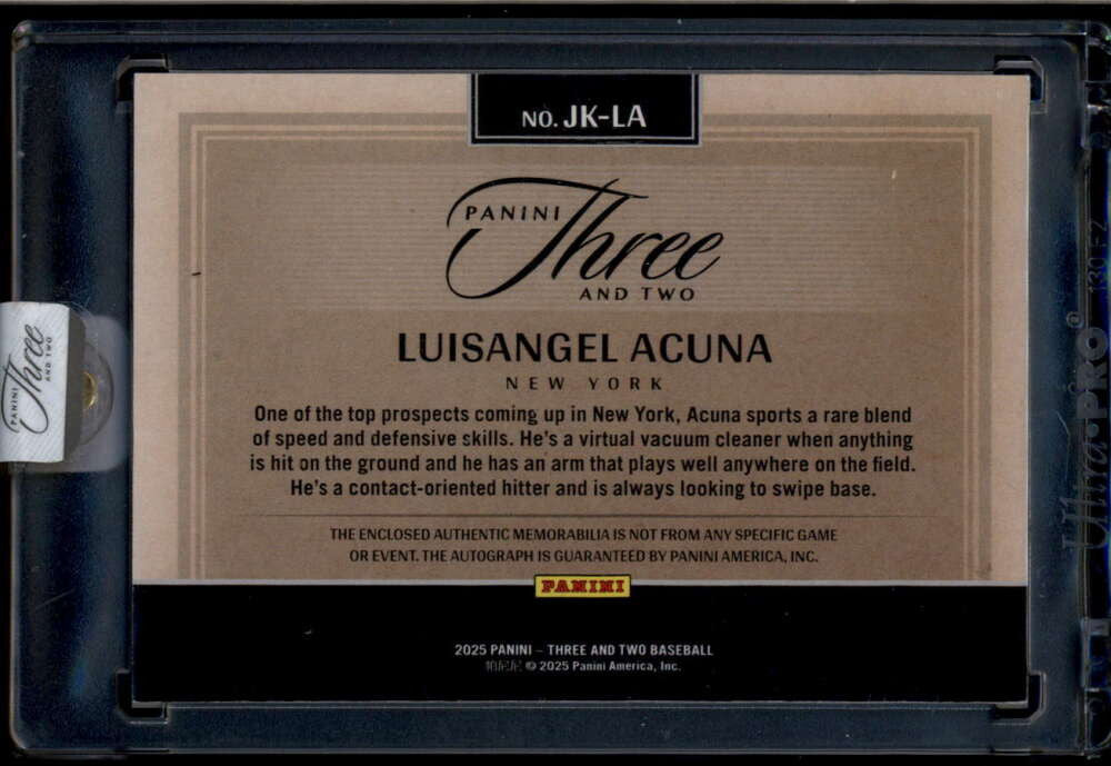 2025 Panini Three Two Autographs Full Count Luisangel Acuna RC Patch Auto 8/32