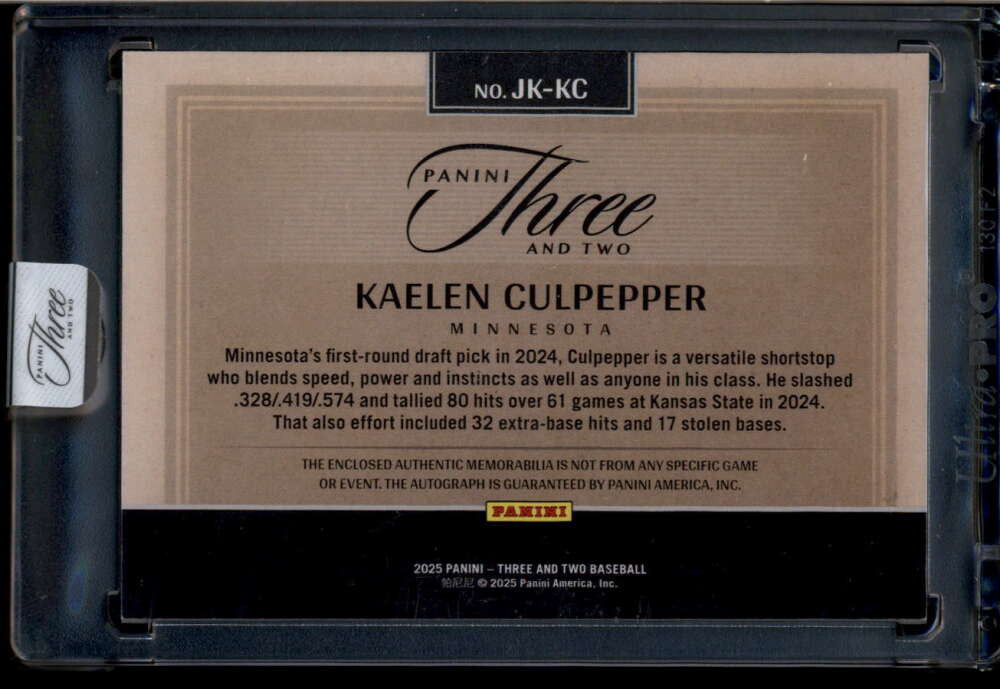 2025 Panini Three and Two Autographs Gold 11 Kaelen Culpepper RC Patch Auto 4/10