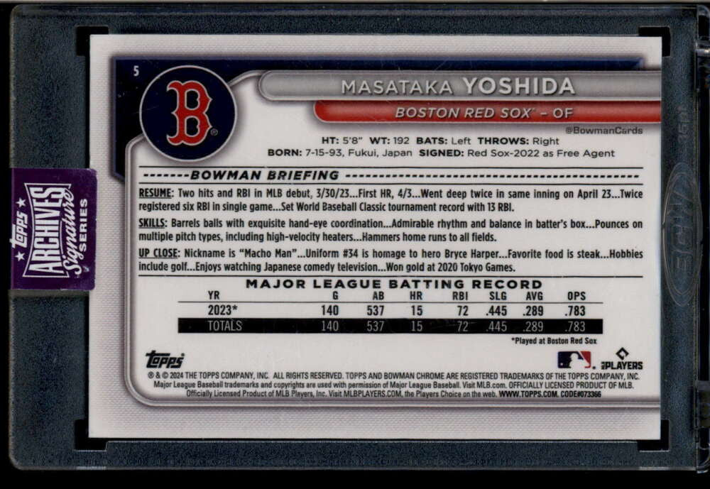 2025 Topps Archives Signature Series Masataka Yoshida Auto 9/10 2024 Bowman Mega