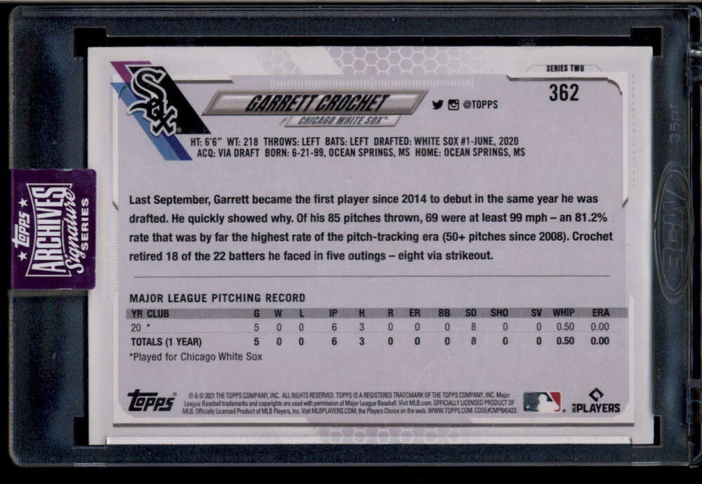 2025 Topps Archives Signature Series Garret Crochet Auto 29/94 2021 Topps RC