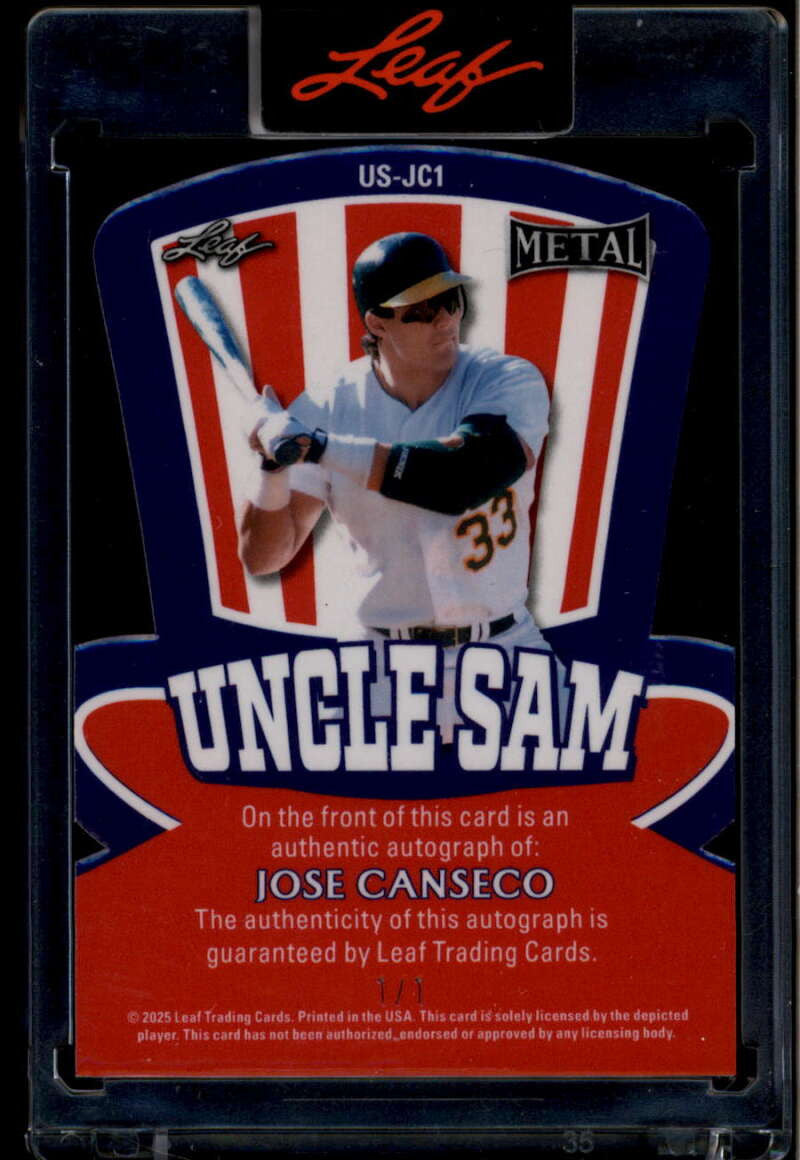 2025 Leaf Metal Independence Day Uncle Sam Sparkles usjc1 Jose Canseco Auto 1/1