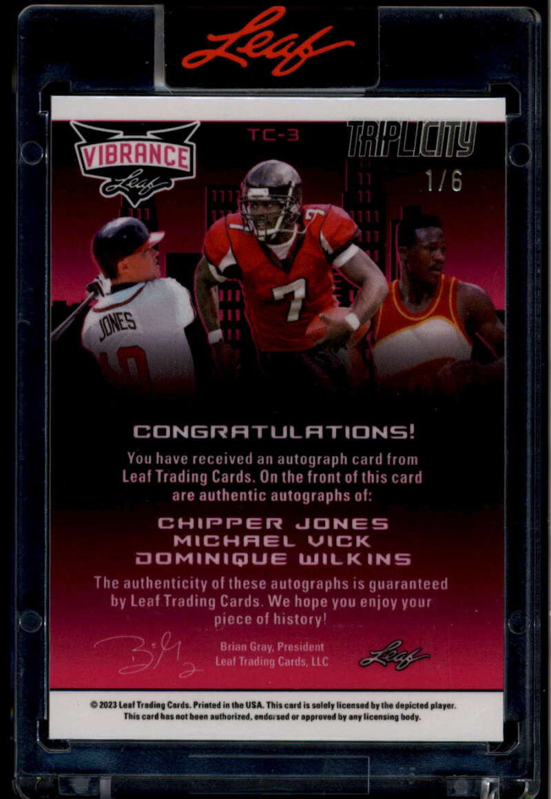 2023 Leaf Vibrance TripliCity Red tc3 Wilkins Vick Chipper Jones Triple Auto 1/6