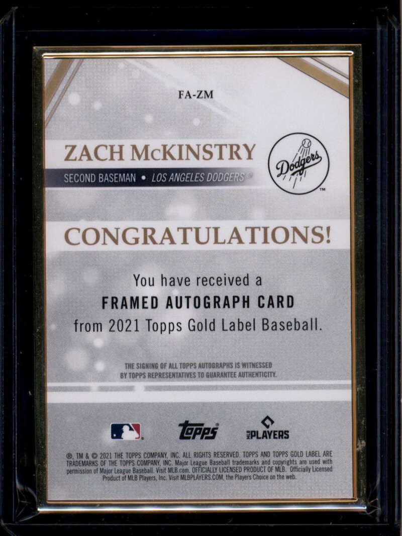 2021 Topps Gold Label Framed Autographs FAZM Zach McKinstry Rookie Auto