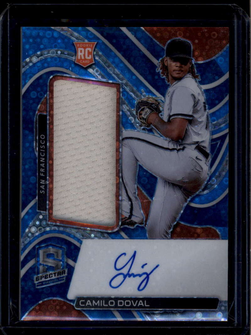 2022 Panini Chronicles Spectra Neon Blue 153 Camilo Doval RC Jersey Auto 13/99