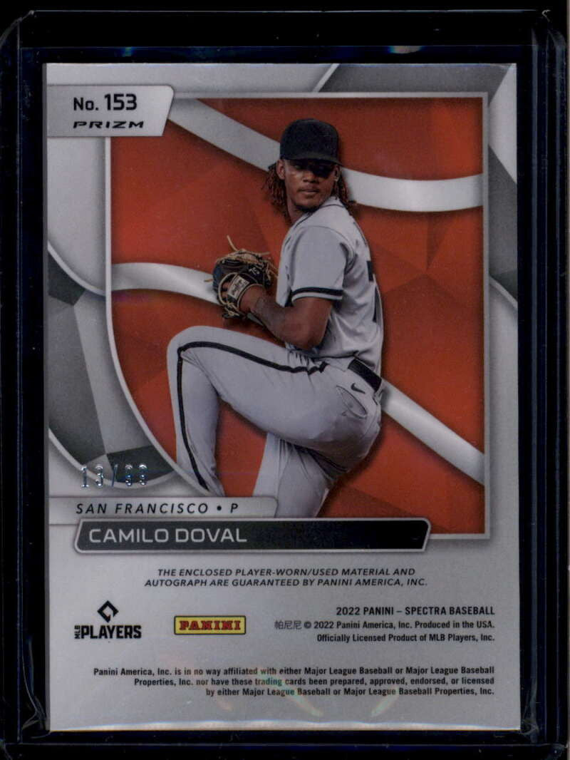 2022 Panini Chronicles Spectra Neon Blue 153 Camilo Doval RC Jersey Auto 13/99